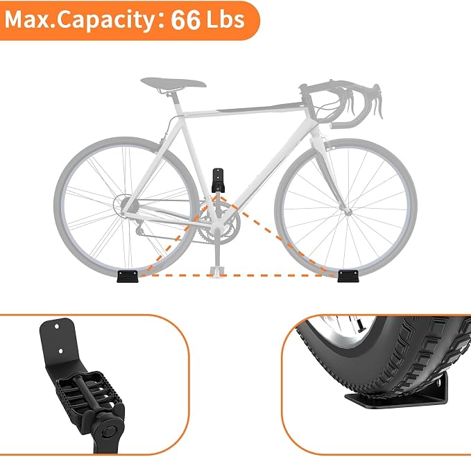 WALMANN 2 Pack Bike Pedal Hanger Wall Mount, Heavy Duty Horizontal Bike Rack - Image 5