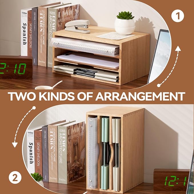 KIRIGEN Wooden Desktop Organizer Paper Storage Letter Tray File Sorter - Image 4