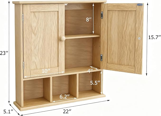 TaoHFE Natural Wooden Color Bathroom Wall Cabinet - Image 2