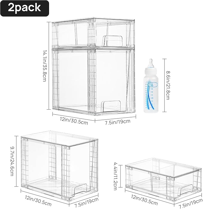 Vtopmart 8 Pack Clear Stackable Storage Drawers, Pull-Out Organizers, 4 Tall - Image 2