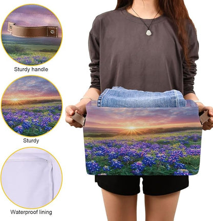Sunrise over Meadows Of Bluebonnet Storage Bins Box Foldable Shelf Basket - Image 7