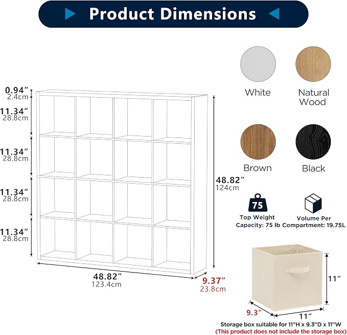 16-Cube Storage Organizer Bookcase, Thick Frame Wood Grain Storage Shelf - Image 2
