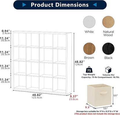 16-Cube Storage Organizer Bookcase, Thick Frame Wood Grain Storage Shelf - Image 2