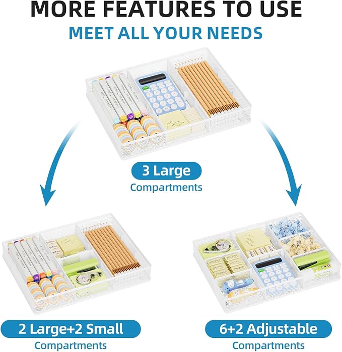 Marbrasse 2P Desk Drawer Organizer, Metal Mesh Drawer Organizer Tray - Image 4