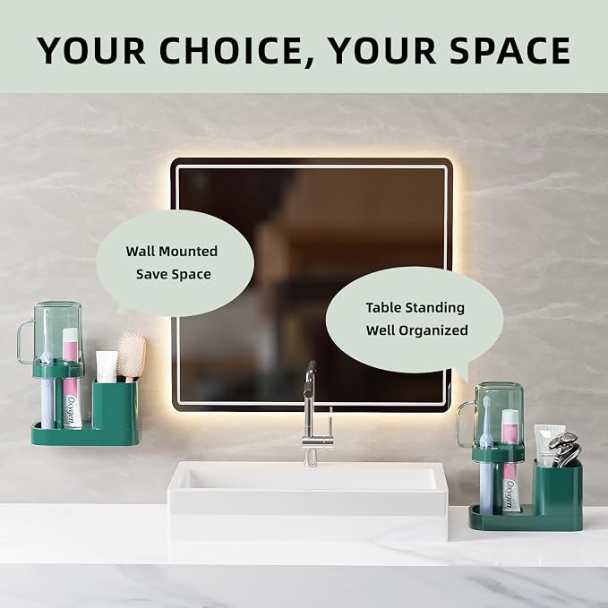 Toothbrush Holder with Cup/Cover Contains 2 Slots, Bathroom Counter Organizer - Image 6