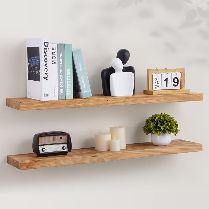 Axeman Floating Shelves for Wall, 8 Inch Deep Rustic Solid Elm Wood Wall by Axeman