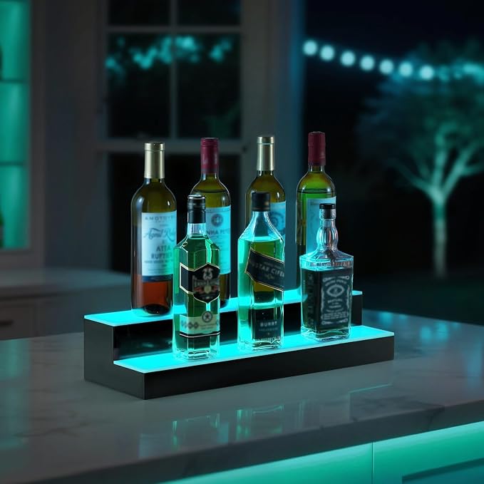 VEVOR LED Lighted Liquor Bottle Display, 2 Tiers 20 Inches Whiskey Rack - Image 8