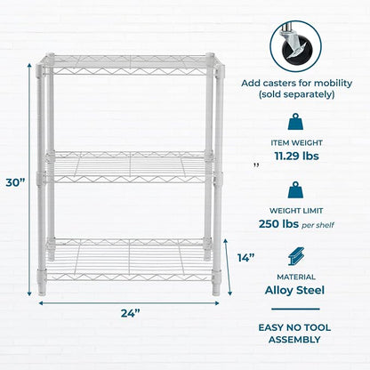 Honey-Can-Do 3-Tier White Wire Shelf, 250 lb/Shelf, kitchen & garage; no tools - Image 3