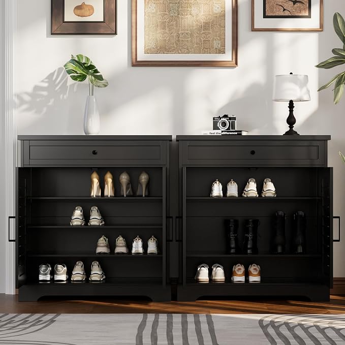 ChooChoo Shoe Cabinet with Doors, 4-Tier Shoe Storage Cabinet with Drawer and - Image 3