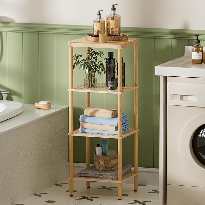 AmazerBath Bamboo Bathroom Shelf, 4-Tier Bathroom Storage Shelf, Space Saver - Image 2
