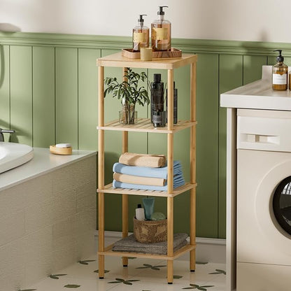 AmazerBath Bamboo Bathroom Shelf, 4-Tier Bathroom Storage Shelf, Space Saver - Image 2