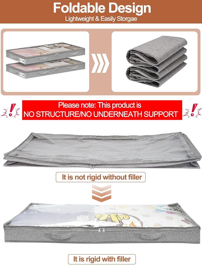 punemi 3 Inches Low Profile Under Bed Storage Containers，No-Structure, Soft - Image 4
