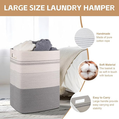 Laundry Hamper, Large Woven Rope Tall Laundry Basket - Image 3
