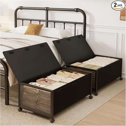 2 Pack Under the Bed Storage Containers, 12 inch Height Under Bed Shoe Storage by Fokyfok