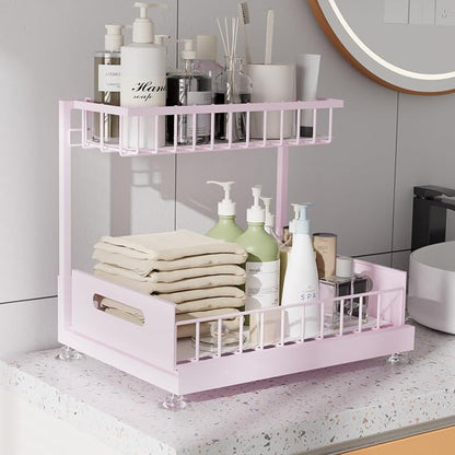 Under Sink Organizer Storage 2-Tier Premium Metal Pull-Out Racks, Height - Image 3