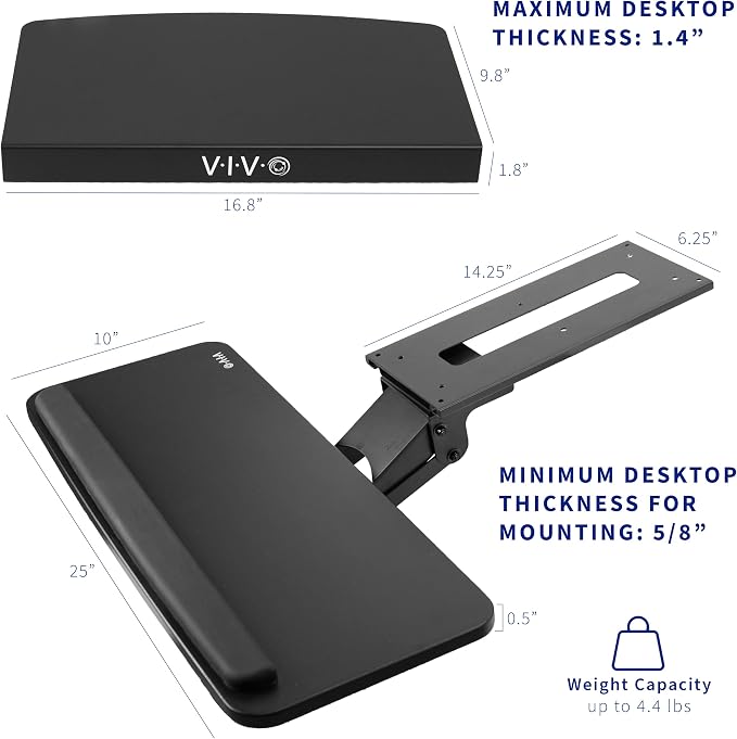 VIVO Black Under Desk Corner 25 x 10 inch Keyboard Tray, MOUNT-KB03B | Computer - Image 6