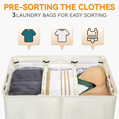 WOWLIVE Laundry Hamper with Lid, 180L Large Laundry Basket 3 Section with - Image 5