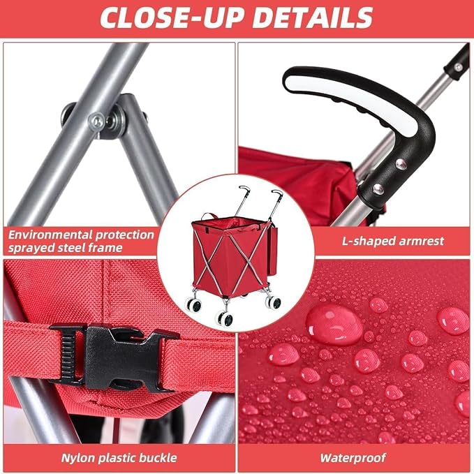 Folding Shopping Cart for Groceries, Water-Resistant Heavy-Duty Canvas Trolley - Image 4