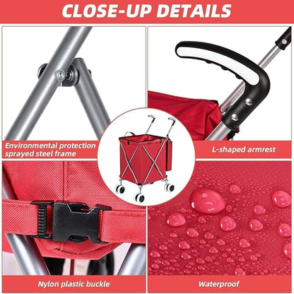 Folding Shopping Cart for Groceries, Water-Resistant Heavy-Duty Canvas Trolley - Image 4