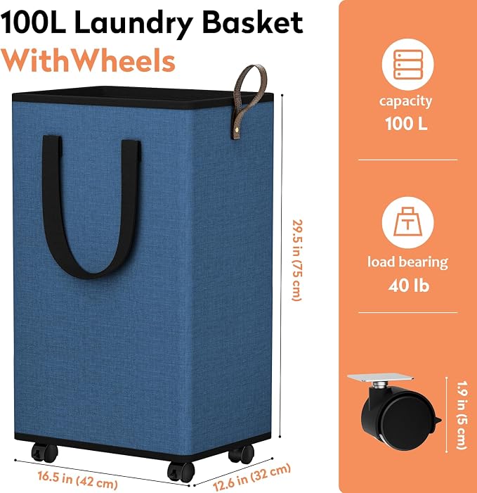 SpaceTrove Laundry Basket with Wheels, Collapsible Laundry Baskets, Laundry - Image 2