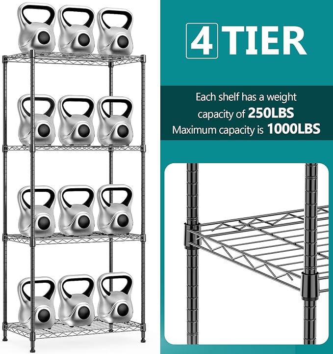 IZEUK 4-Tier Black Steel Storage Shelves, Heavy Duty Utility Wire Rack Organizer - Image 3