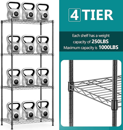 IZEUK 4-Tier Black Steel Storage Shelves, Heavy Duty Utility Wire Rack Organizer - Image 3