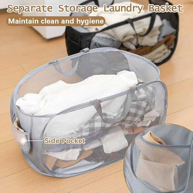 4Pcs Pop Up Laundry Hamper, FHDUSRYO Mesh Foldable Hamper - Image 4