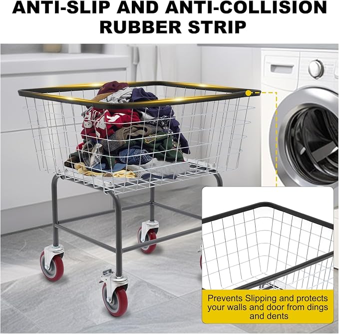 135L Wire Laundry Cart with Wheels, Heavy Duty Commercial Rolling Basket - Image 4