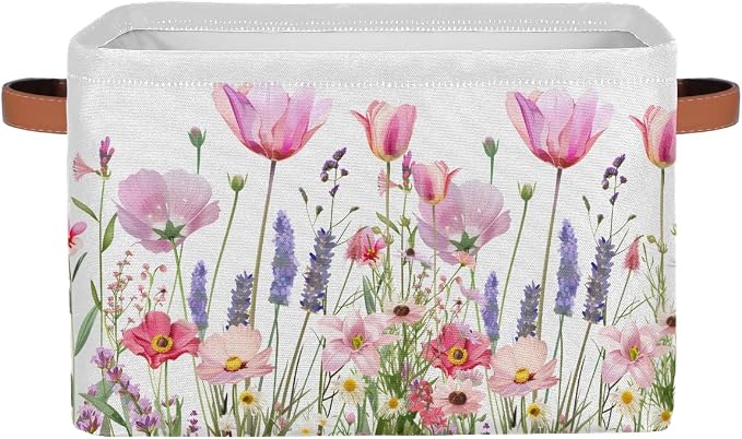 Pardick Basket Storage Bins Flower Floral Pink Rectangle Cube Basket Box Kids by Pardick