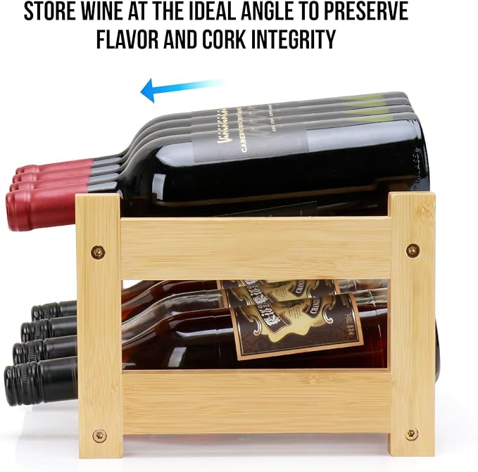 Bamboo Wine Rack, 2-Tier 8 Bottles Wine Storage Cabinet Shelf, Easy-Assembly - Image 4