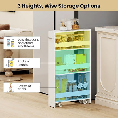 Small Kitchen Cart, 4-Tier Slim Rolling Island w/Handle, Laundry Room Storage - Image 6