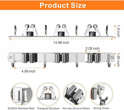 Mop and Broom Holder Wall Mount, Upgraded Broom Organizer Wall Mount, Stainless - Image 7