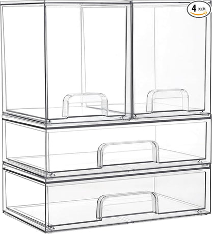 Vtopmart Clear Stackable Storage Drawers Set of 4, Plastic Organizer Bins by Vtopmart