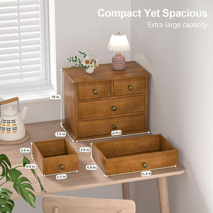 Oak Desk Organizer with Drawers, Durable Wooden Desktop Storage Box | 4 Drawer - Image 2