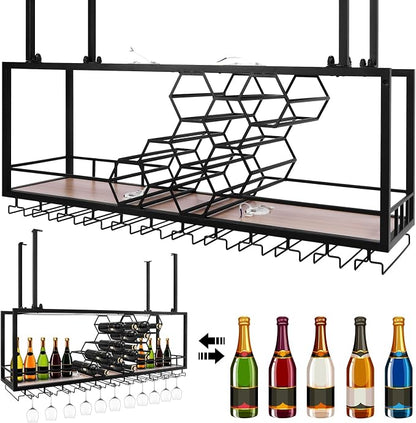 Metal Hanging Wine Rack, Metal Bar Liquor Bottle Display Shelf Wall Wine - Image 2