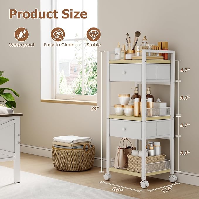 Flycity Rolling Makeup Organizer Cart, Floor Skincare Organizers Storage - Image 3