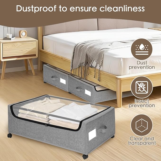 Under Bed Storage with Wheels, Underbed Storage Bins, XXXL 85L 11 inches - Image 3