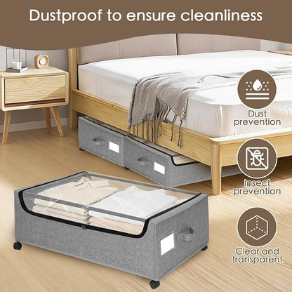 Under Bed Storage with Wheels, Underbed Storage Bins, XXXL 85L 11 inches - Image 3