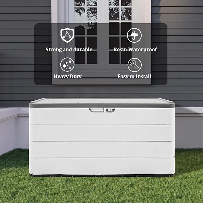 ZZM 110 Gallon Lockable Resin Deck Box, Waterproof Outdoor Storage Box - Image 7