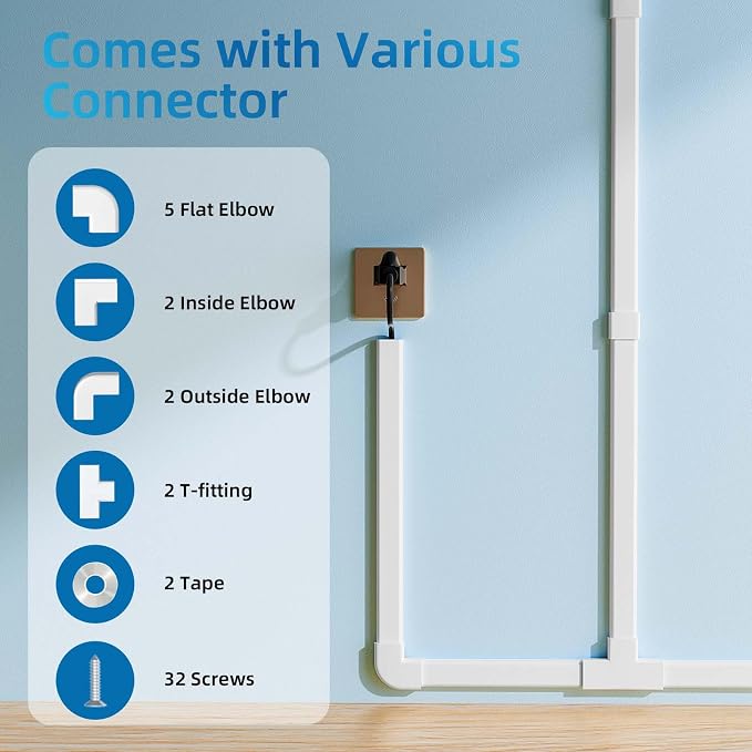 Yecaye 235in Wall Cord Hider for 3-4 Cords, On-Wall Cord Cover Channel - Image 3