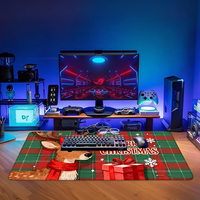 Merry Christmas-Elk Gaming Mouse Pad 35.4"x15.7"Desk Mat Anti-Slip Rubber Base - Image 9