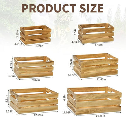 6 Pcs Wooden Crates for Display, Nesting Wood Crate for Storage, 6 Size | - Image 2