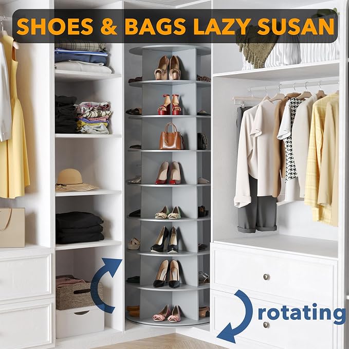 SpaceAid 8 Tier Rotating Shoe Rack Tower, Spinning Shoe Display Lazy Susan - Image 4