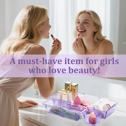 20 Pcs Adjustable Clear Drawer Organizer, Extendable Vanity Storage Bins - Image 6