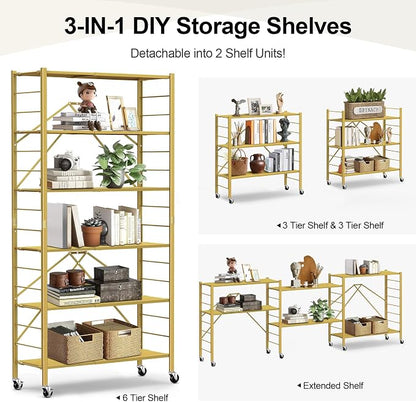 Himix 6 Tier Foldable Storage Shelves, Expandable Folding Bookshelf - Image 3