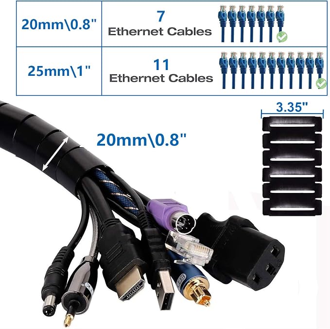 10FT Cable Management Sleeve Cord Bundler 0.8" Diameter w/Zip Clip Zipper Wire - Image 2