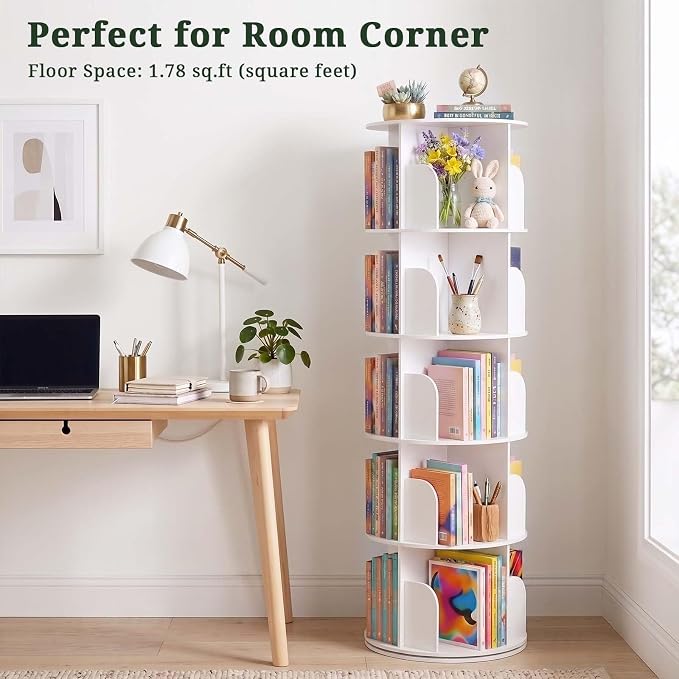 5 Tier Rotating Bookshelf Tower, Round Spinning Bookshelf | 360°revolving - Image 4