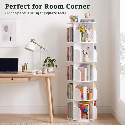 5 Tier Rotating Bookshelf Tower, Round Spinning Bookshelf | 360°revolving - Image 4
