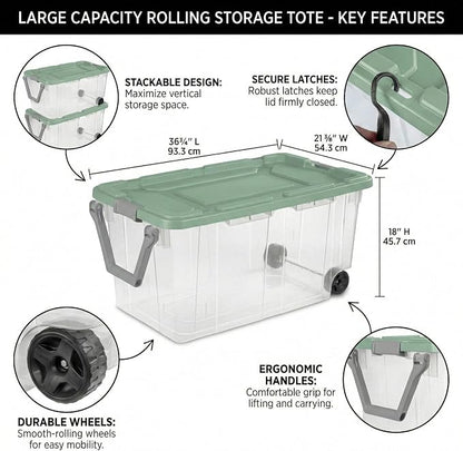 Storage Bins with Wheels 160 Quart, 2 Pack Heavy Duty Clear Plastic Totes with - Image 2