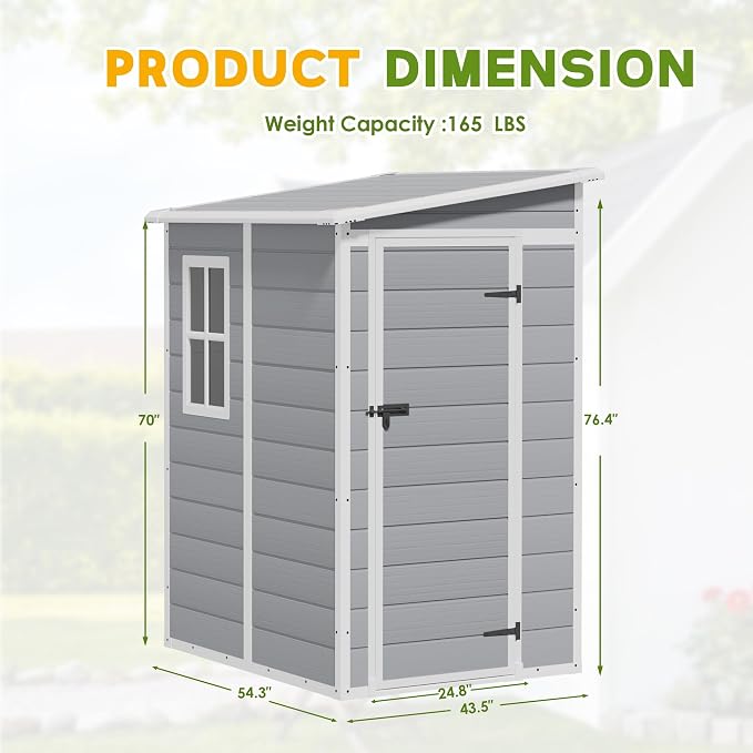 Greesum 5x4FT Plastic Outdoor Storage Shed, Resin Shed - Image 2
